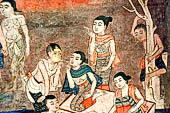 Chiang Mai - The Wat Phra Singh temple. Murals of the Viharn Lai Kham illustrating Jataka tales and other stories. 